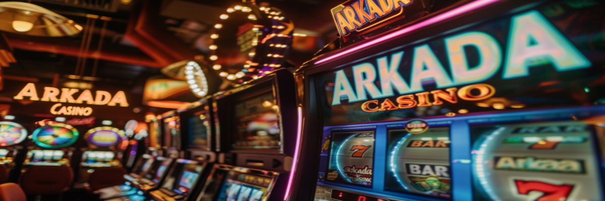 Светящиеся автоматы Arkada Casino в современном игровом зале